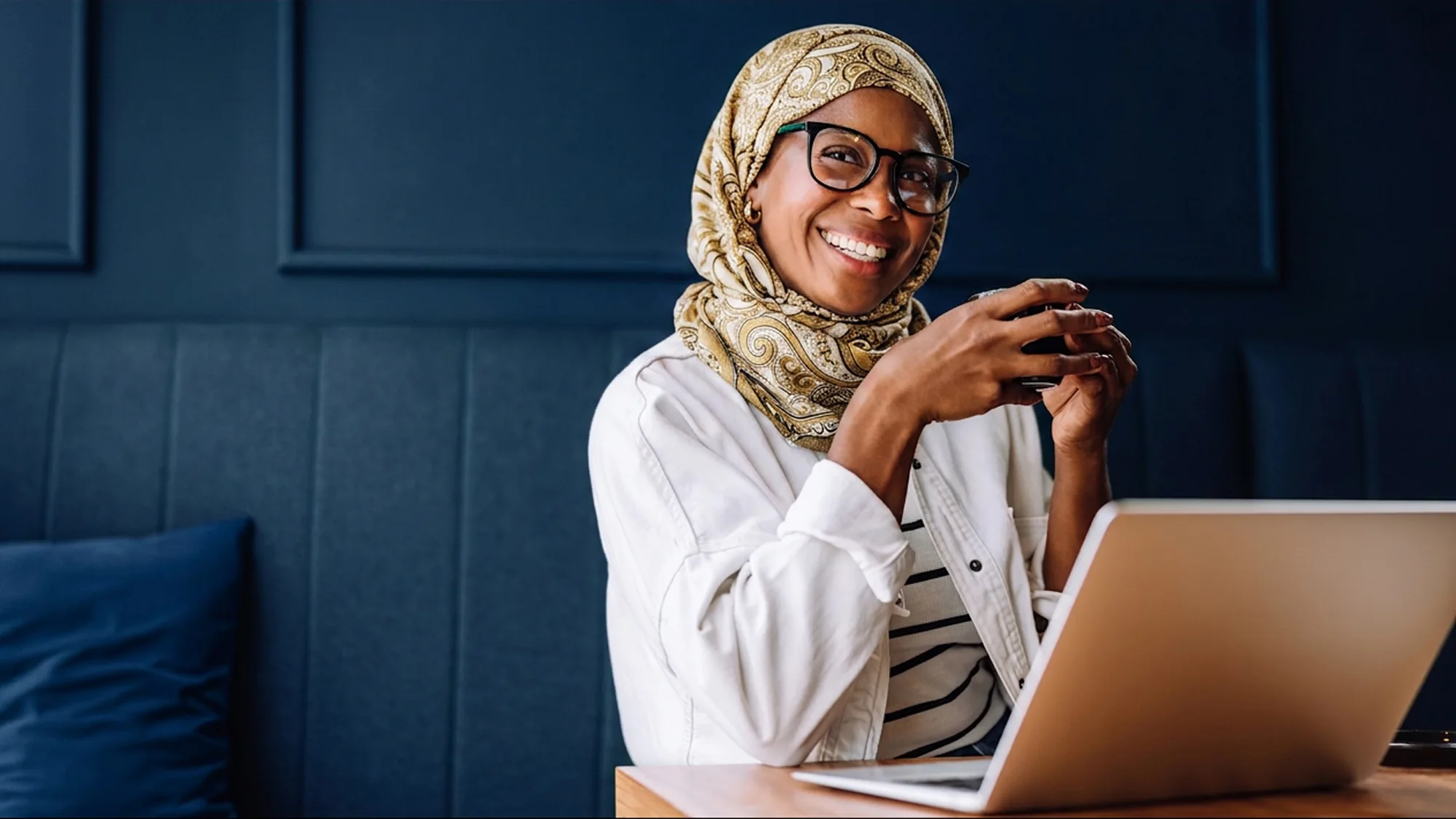 Happy woman laptop